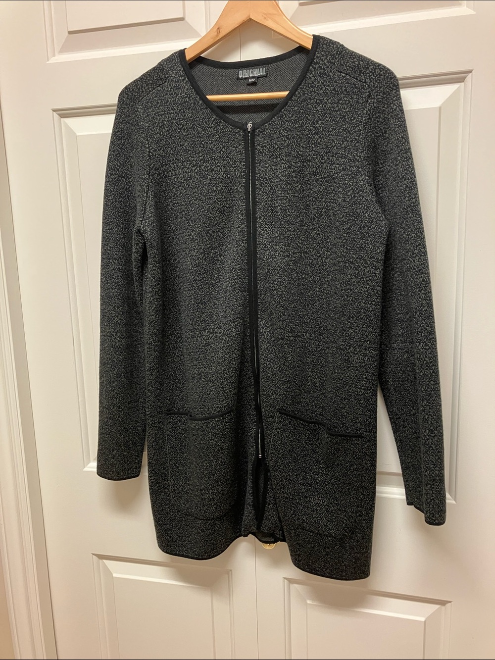 Nicole Miller cardigan sweater jacket, zip up, cotton blend, black-grey